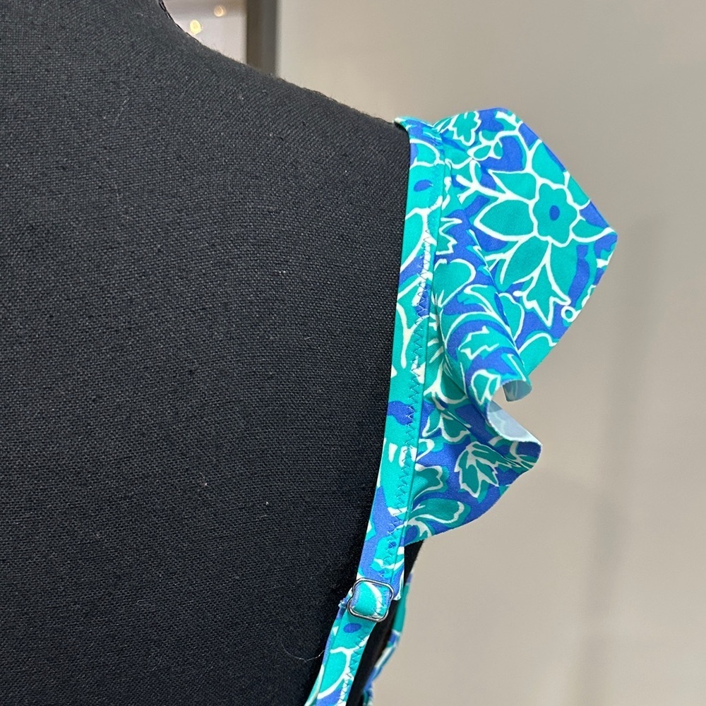 *J. CREW* Blue x Green Floral Ruffle Bikini Top NWT Size Large - Picture 9 of 11